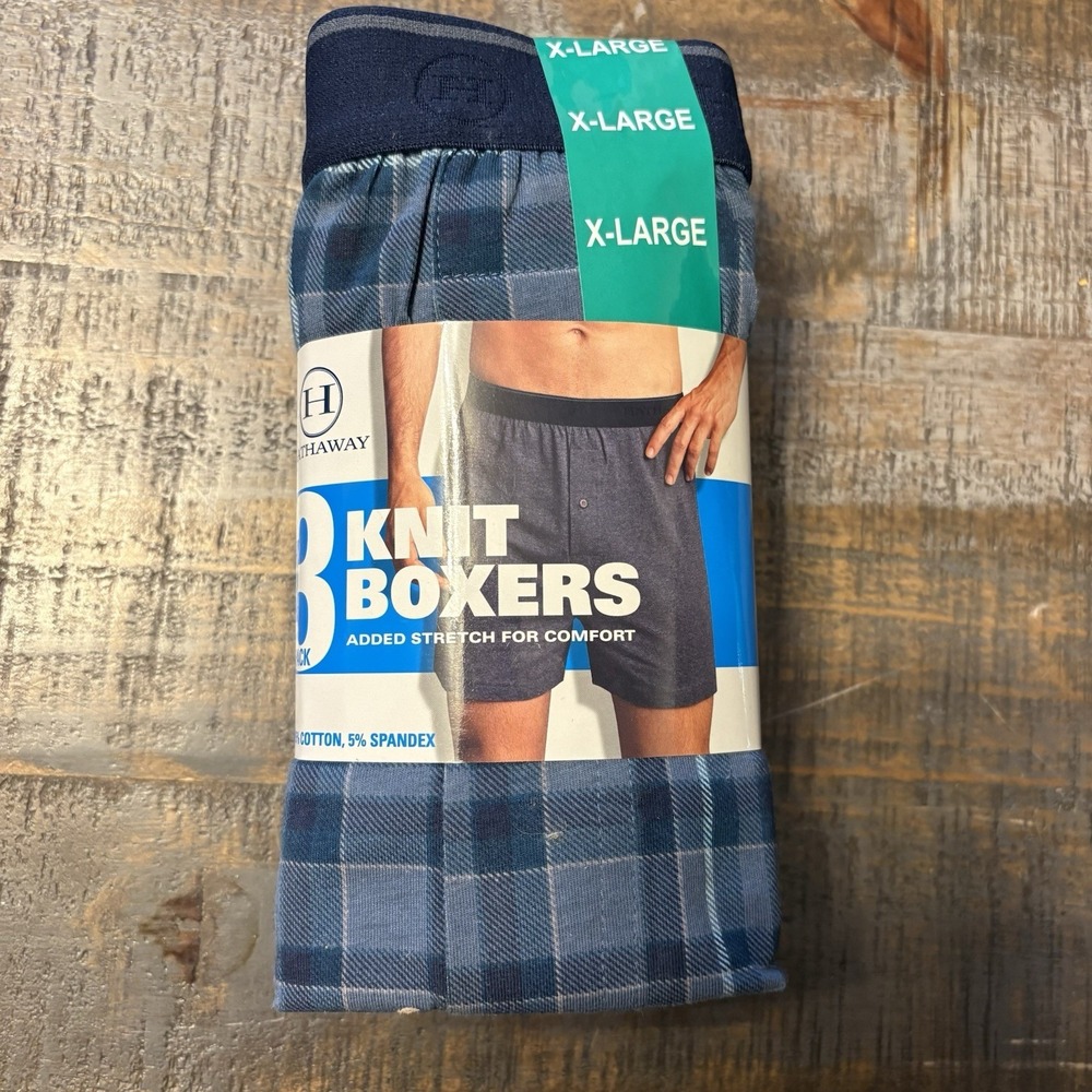 3 Pair Hathaway Men's XL Knit Boxer Stretch Underwear 95% COTTON 5% SPANDEX